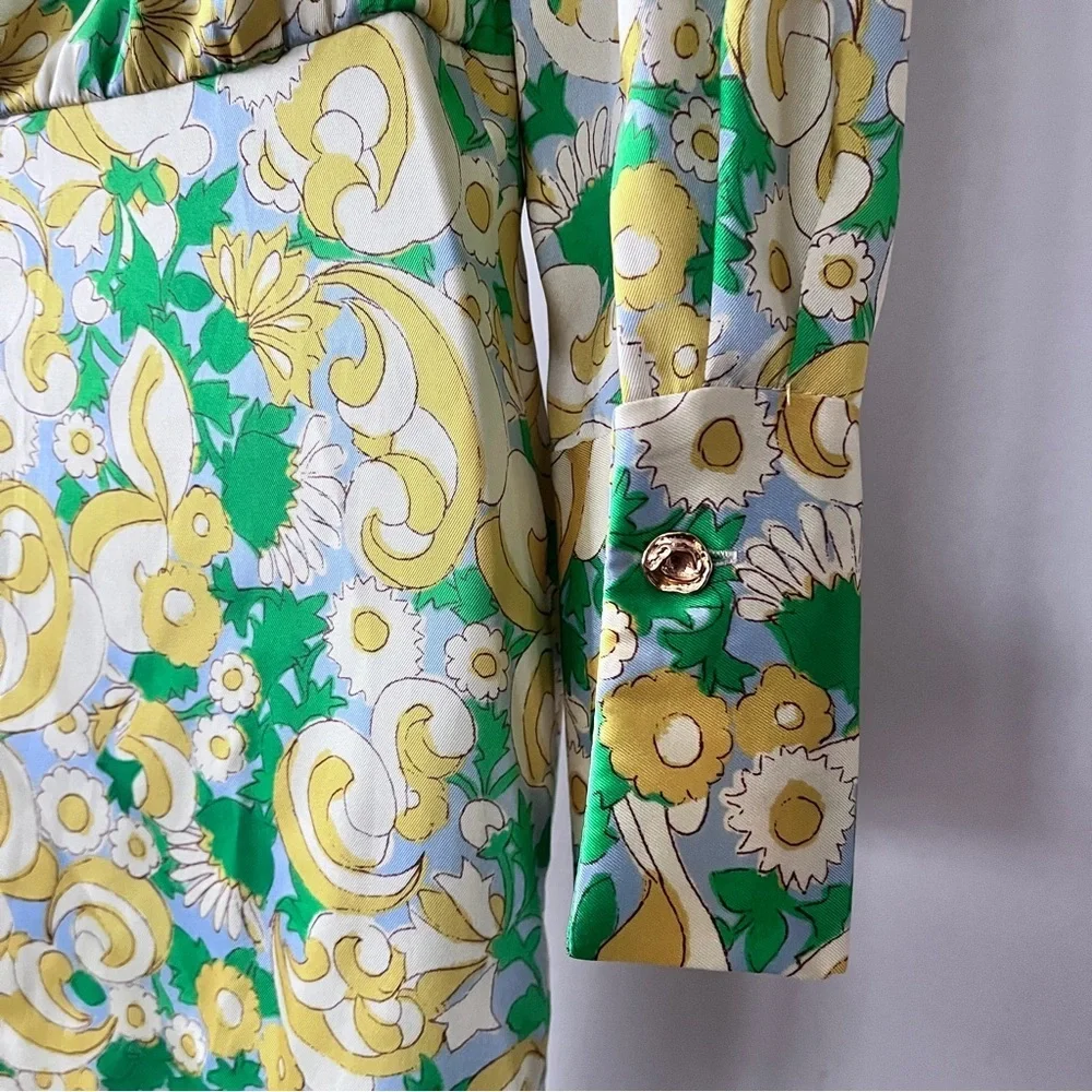 Zara Satin Wrap Yellow Green Floral Paisley Influencer  Baddie Mini Dress Size S